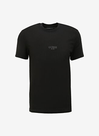 Guess Bisiklet Yaka Düz Siyah Erkek T-Shirt AIDY CN SS TEE - MID ORGANIC STREAM