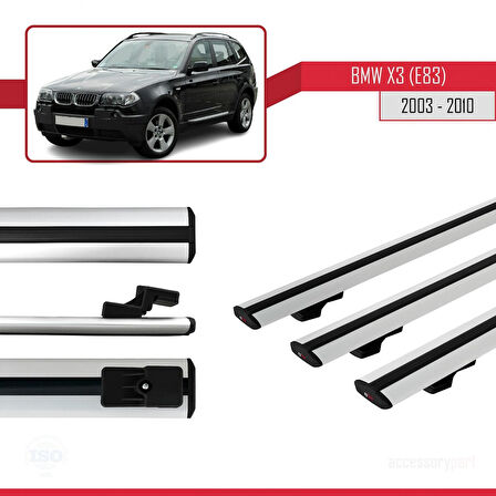 BMW X3 (E83) 2003-2010 Arası ile Uyumlu BASIC Model Ara Atkı Tavan Barı Gri 3 Adet