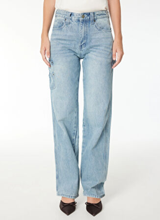 Guess Normal Bel Bol Paça Regular Fit Mavi Kadın Denim Pantolon GO DENIM CARPENTER P - RUFUS RG IND