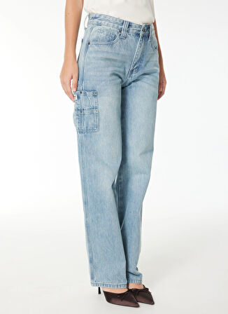 Guess Normal Bel Bol Paça Regular Fit Mavi Kadın Denim Pantolon GO DENIM CARPENTER P - RUFUS RG IND