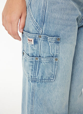 Guess Normal Bel Bol Paça Regular Fit Mavi Kadın Denim Pantolon GO DENIM CARPENTER P - RUFUS RG IND