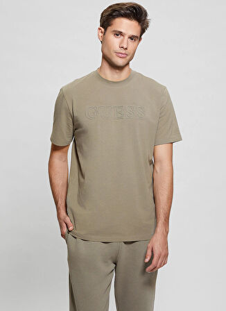 Guess Bisiklet Yaka Düz Haki Erkek T-Shirt Z2YI11J1314-G9D5 Alphy Erkek Aktif