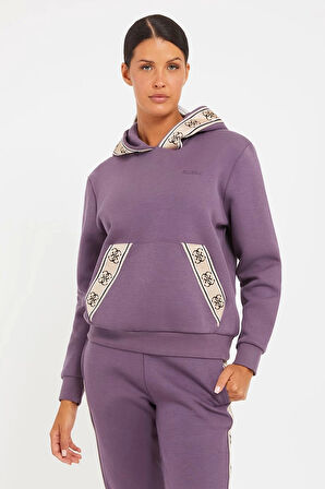 Guess Şerit Logolu Sweatshirt Mor