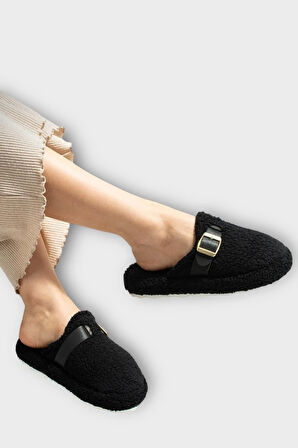 Pofuduk Ses Yapmaz Eva Taban Tokalı Kadın Ev Terliği SİYAH