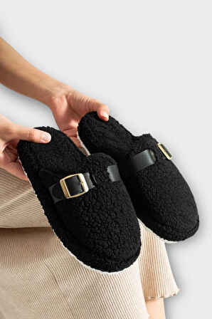 Pofuduk Ses Yapmaz Eva Taban Tokalı Kadın Ev Terliği SİYAH