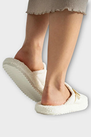 Pofuduk Ses Yapmaz Eva Taban Tokalı Kadın Ev Terliği BEYAZ