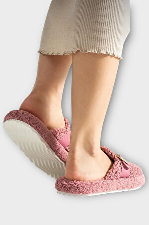 Pofuduk Ses Yapmaz Eva Taban Tokalı Kadın Ev Terliği GÜL KURUSU