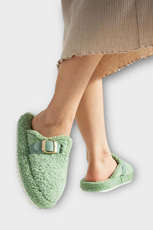 Pofuduk Ses Yapmaz Eva Taban Tokalı Kadın Ev Terliği YEŞİL