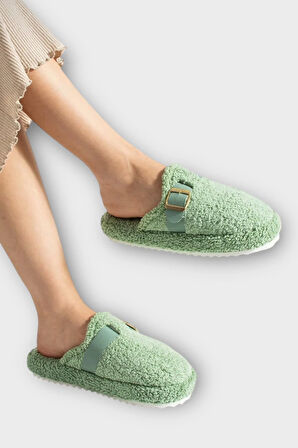 Pofuduk Ses Yapmaz Eva Taban Tokalı Kadın Ev Terliği YEŞİL