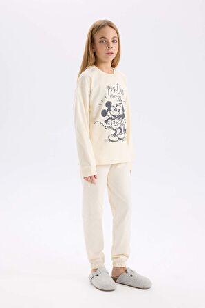 DeFacto Kız Çocuk Disney Mickey & Minnie Pijama Takımı Bisiklet Yaka Uzun Kollu Üst Uzun Alt D7751A824WNER134