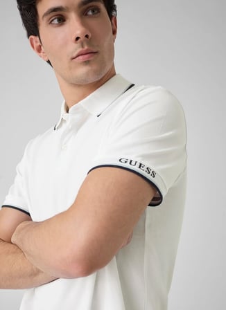 Guess Beyaz Erkek Polo T-Shirt M6YP28K4475-G011 Pique Polo T-Shirt