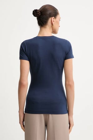 Guess Kısa Kollu Bisiklet Yaka Şal Desenli Üçgen Kadın Lacivert T-shirt W6YI25K4344-G7P1
