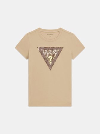 Guess Kısa Kollu Bisiklet Yaka Yılan Desenli Üçgen Kadın Bej T-shirt W6YI31K4350-A117