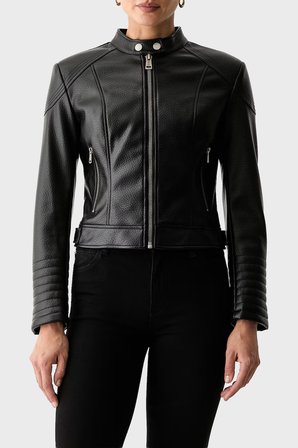 Guess Marlene Regular Fit Dik Yaka Deri Ceket W6YL25W2914 Kadın DERİ CEKET W6YL25 W2914 JBLK SİYAH