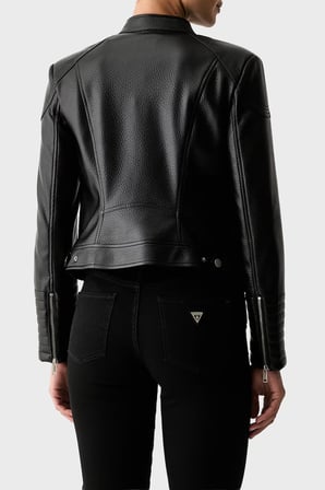 Guess Marlene Regular Fit Dik Yaka Deri Ceket W6YL25W2914 Kadın DERİ CEKET W6YL25 W2914 JBLK SİYAH