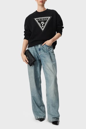 Guess Cn Triangle Glitter Sweat W6YQ14K4352 Kadın SWEAT W6YQ14 K4352 JBLK SİYAH