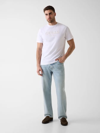 Guess Bisiklet Yaka Kısa Kollu Guess Logolu Nakışlı Erkek Beyaz T-shirt M6YI41K4227-G011