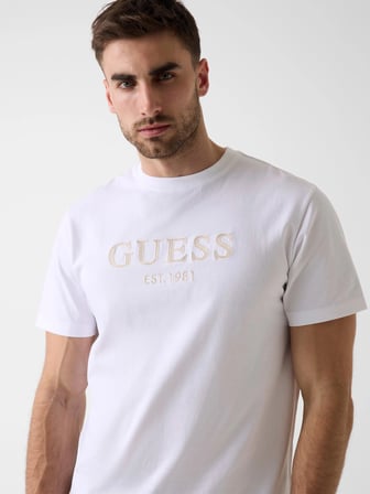 Guess Bisiklet Yaka Kısa Kollu Guess Logolu Nakışlı Erkek Beyaz T-shirt M6YI41K4227-G011
