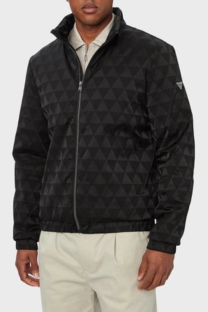 Guess Allover Logolu Dik Yaka Suya Dayanıklı Mont M6YL24W2815 Erkek MONT M6YL24 W2815 FJEM SİYAH