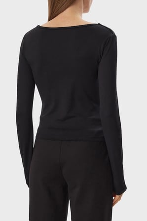 Guess Lotus Logolu Slim Fit Geniş Yaka Top V6BP05K6318 Kadın TOP V6BP05 K6318 JBLK SİYAH