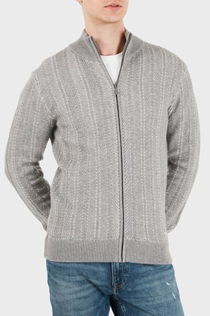 Guess Nash Herringbone Yün Karışımlı Dik Yaka Fermuarlı Kazak M6BR17Z1365 Erkek KAZAK M6BR17 Z1365 FMKX GRİ
