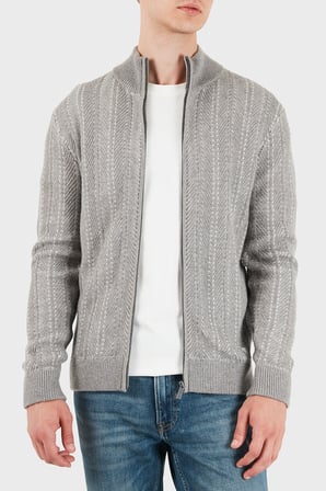 Guess Nash Herringbone Yün Karışımlı Dik Yaka Fermuarlı Kazak M6BR17Z1365 Erkek KAZAK M6BR17 Z1365 FMKX GRİ