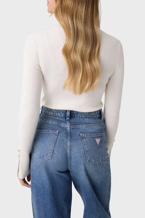 Guess Ls Tn Ellie Slim Fit Balıkçı Yaka Fitilli Kazak W6BR29Z1417 Kadın KAZAK W6BR29 Z1417 G012 BEYAZ