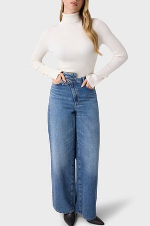 Guess Ls Tn Ellie Slim Fit Balıkçı Yaka Fitilli Kazak W6BR29Z1417 Kadın KAZAK W6BR29 Z1417 G012 BEYAZ
