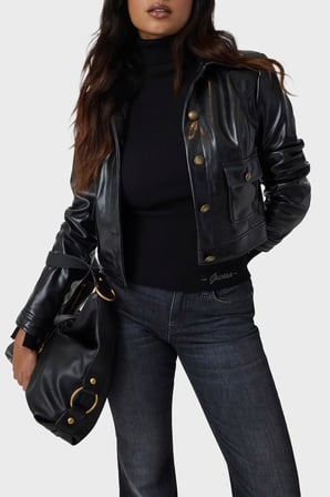 Guess Ls Tn Ellie Slim Fit Balıkçı Yaka Fittilli Kazak W6BR29Z1417 Kadın KAZAK W6BR29 Z1417 JBLK SİYAH