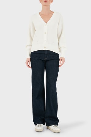 Guess Ls Vn Faith Cardi Pamuklu V Yaka Düğmeli Kazak W6BR28Z1410 Kadın KAZAK W6BR28 Z1410 G012 BEYAZ
