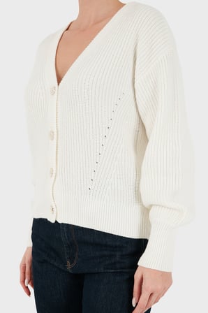 Guess Ls Vn Faith Cardi Pamuklu V Yaka Düğmeli Kazak W6BR28Z1410 Kadın KAZAK W6BR28 Z1410 G012 BEYAZ