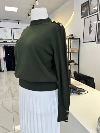 Nuss Omuz & Kol Düğme Detaylı Triko Tunik