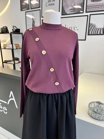 Nuss Düğme Detaylı Bordo Triko Tunik