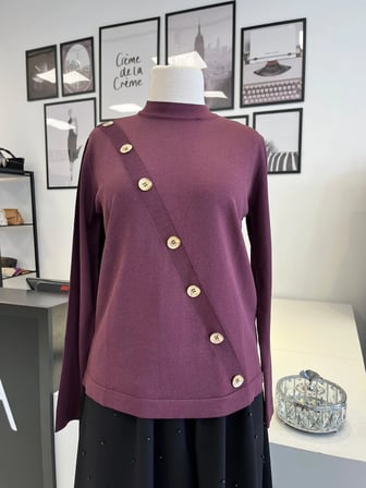 Nuss Düğme Detaylı Bordo Triko Tunik