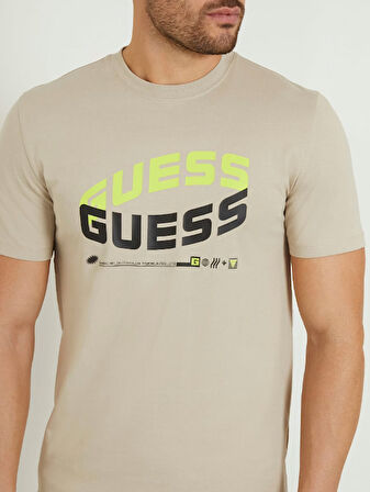 Erkek Guess Önde Logo T-Shirt  Bej / Siyah  | S