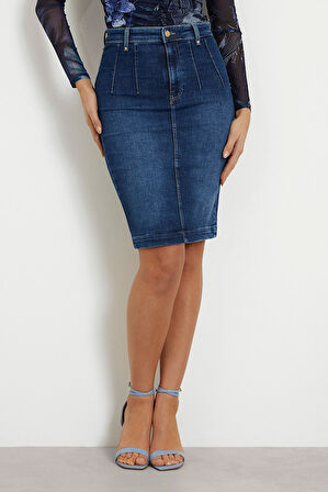 Kadın Guess Denim Midi Etek - Mavi | 25