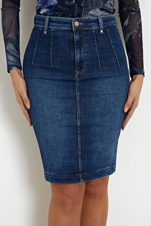 Kadın Guess Denim Midi Etek - Mavi | 25