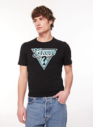 Guess Bisiklet Yaka Düz Siyah Erkek T-Shirt M4RI06I3Z14JBLK_SS CN TRIANGLE GUES