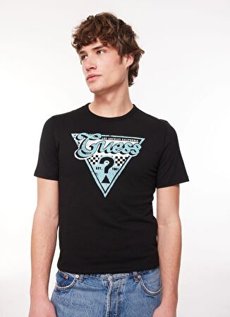 Guess Bisiklet Yaka Düz Siyah Erkek T-Shirt M4RI06I3Z14JBLK_SS CN TRIANGLE GUES