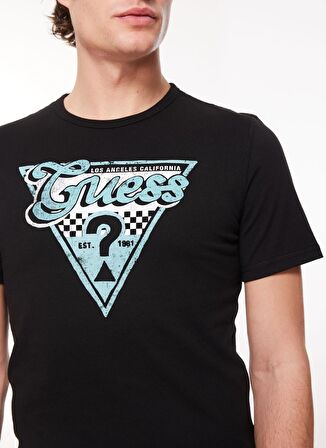 Guess Bisiklet Yaka Düz Siyah Erkek T-Shirt M4RI06I3Z14JBLK_SS CN TRIANGLE GUES