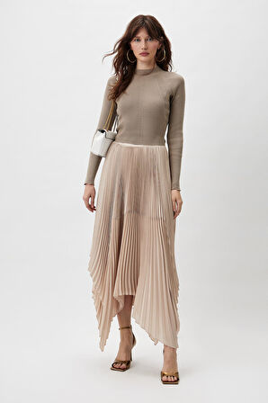 Kadın Sırt Dekolteli Triko Kazak - Kum Beji | M