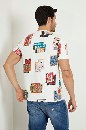 Erkek Guess Tamamı Desenli T-Shirt / Beyaz  | S