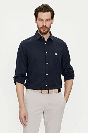 Guess Erkek Fluid  Keten Karışımlı Regular Fit Gömlek