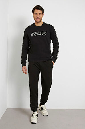 Erkek ARLO CN Kolları Şeritli Önde Logo Sweatshirt - Siyah  | M