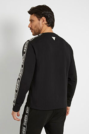 Erkek ARLO CN Kolları Şeritli Önde Logo Sweatshirt - Siyah  | M