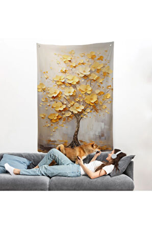 Sarı Çiçekli Ağaç Duvar Örtüsü-7624