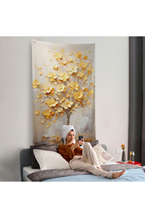 Sarı Çiçekli Ağaç Duvar Örtüsü-7624