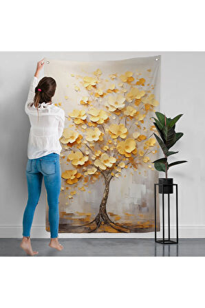 Sarı Çiçekli Ağaç Duvar Örtüsü-7624