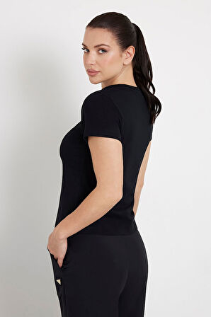 Kadın COLETTE Önü Logolu Stretch T-Shirt - Siyah  | M