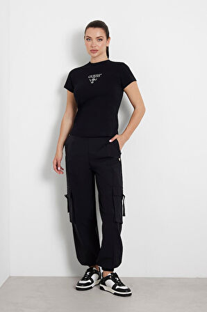 Kadın COLETTE Önü Logolu Stretch T-Shirt - Siyah  | M